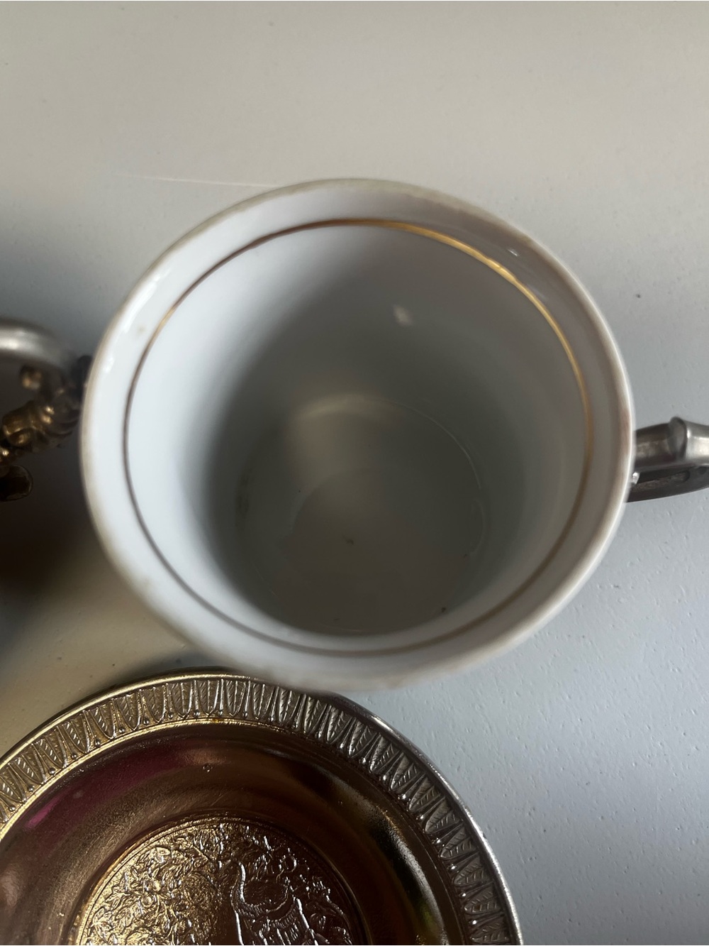 Vintage Zajecar Italy EP Zinc Art Style Porcelain & Pewter Espresso Cups Sugar - Picture 10 of 10